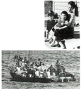 Une femme et ses deux enfants, un bateau de réfugiés vietnamiens