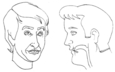 Illustration d'un visage de face et de profil qui fait le son f.