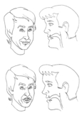 Illustration d'un visage de face et de profil qui fait le son p.