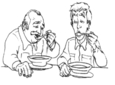 Deux personnages en train de souper.