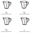 Dessiner l'eau dans les tasses selon la fraction indiquée. Dessiner l'eau dans les tasses selon la fraction indiquée.