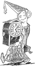 Une femme transportant une horloge