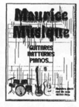 Une affiche «Maurice musique : guitares, batteries, pianos...»