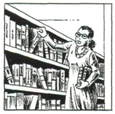 Une femme dans une bibliothèque.