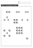 La fiche 1 :  Mes stratégies pour compter représente différents regroupements de personnages à compter