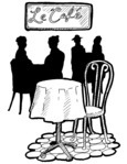 Personnages attablés dans un café