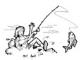 Homme à la pêche qui attrape un poisson