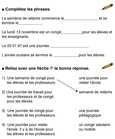 Exercice sur le calendrier scolaire - Complétez les phrases et Reliez avec une flèche la bonne réponse