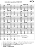 Calendrier scolaire pour l'année 1996-1997