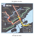 Plan du réseau du métro de la ville de Montréal et ses parties identifiées : station de métro, ligne de métro.