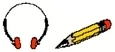 Casque d'écoute et crayon de plomb