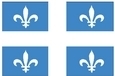 Drapeau du Québec : 4 fleurs de lys dans 4 rectangles, dans les 4 coins (bleu et blanc).