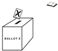 Une urne "Ballot X" et un bulletin de vote