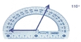 Deux flèches indiquant un angle de 110º sur un rapporteur