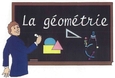 Un au qui écrit sur un tableau noir : «La géométrie (dessins de formes, compas, équerre)»