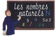 Un homme écrivant sur un tableau noir «Les nombres naturels, N, 9, 5, 563...»